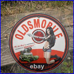 Vintage 1956 Oldsmobile Rocket Porcelain Gas Oil 4.5 Sign