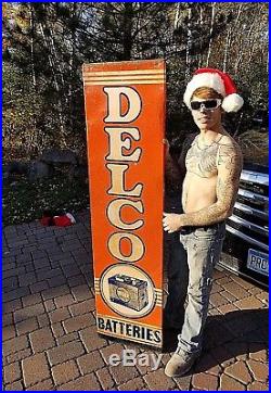 Vintage 1956 Vertical Delco Batteries Metal Sign Gas gasoline Oil 70X19