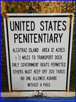 Vintage 1957 Alcatraz Porcelain Sign Us Penitentiary Prison Jail Federal Inmate