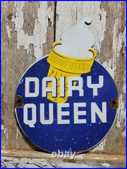 Vintage 1957 Dairy Queen Porcelain Sign Old Ice Cream Cone Sweet Advertising
