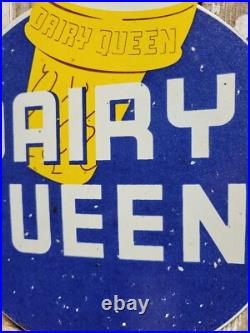 Vintage 1957 Dairy Queen Porcelain Sign Old Ice Cream Cone Sweet Advertising