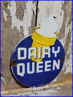 Vintage 1957 Dairy Queen Porcelain Sign Old Ice Cream Cone Sweet Advertising