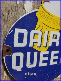 Vintage 1957 Dairy Queen Porcelain Sign Old Ice Cream Cone Sweet Advertising