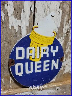 Vintage 1957 Dairy Queen Porcelain Sign Old Ice Cream Cone Sweet Advertising
