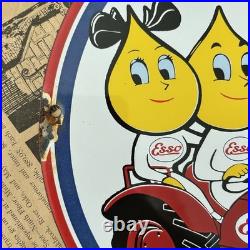 Vintage 1957 Esso Farm Products Oil Gas Dealer 12 Inch Porcelain Enamel Sign