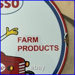 Vintage 1957 Esso Farm Products Oil Gas Dealer 12 Inch Porcelain Enamel Sign