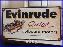 Vintage 1957 Evinrude Porcelain Sign Gas & Oil Boat Outboard Motors Water Craft