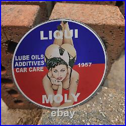 Vintage 1957 Liqui Moly Lubricants Porcelain Gas Oil 4.5 Sign