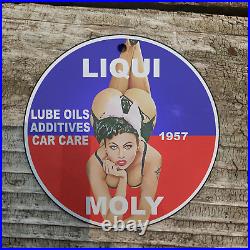 Vintage 1957 Liqui Moly Lubricants Porcelain Gas Oil 4.5 Sign