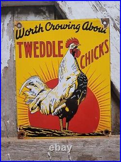 Vintage 1957 Tweddle Chicks Porcelain Sign Egg Farm Livestock Chickens Tweedle