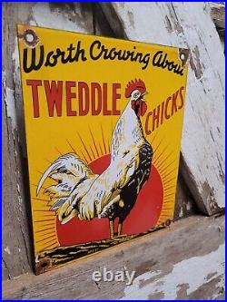 Vintage 1957 Tweddle Chicks Porcelain Sign Egg Farm Livestock Chickens Tweedle