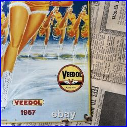 Vintage 1957 Veedol Motor Oil Gas Station 8x12 Inches Porcelain Enamel Sign