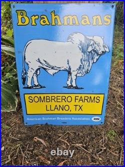 Vintage 1958 Brahmans American Breeders Association Porcelain Enamel Sign Texas