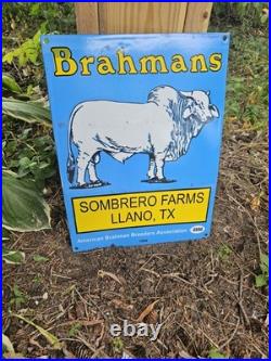 Vintage 1958 Brahmans American Breeders Association Porcelain Enamel Sign Texas
