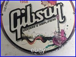 Vintage 1958 Gibson Guitars Metal Porcelain Advertising Music Instrument Sign