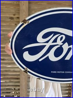 Vintage 1958 Large Ford Porcelain Sign 16.5×11