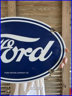 Vintage 1958 Large Ford Porcelain Sign 16.5×11