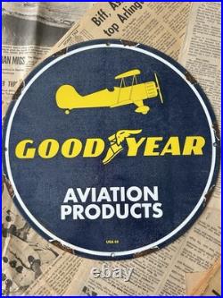 Vintage 1959 Goodyear Aviation Products 12 Inch Porcelain Enamel Sign