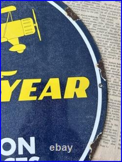 Vintage 1959 Goodyear Aviation Products 12 Inch Porcelain Enamel Sign