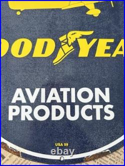 Vintage 1959 Goodyear Aviation Products 12 Inch Porcelain Enamel Sign