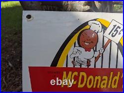 Vintage 1959 Mcdonald's Hamburgers Porcelain Metal Resturant Sign 12 X 12
