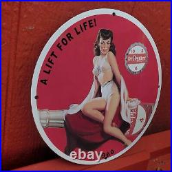 Vintage 1960 Dr Pepper''A Lift For Life'' Porcelain Gas & Oil Pump Sign