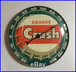 Vintage 1960 ORANGE Crush PAM CLOCK CO 12 Soda Pop Advertising Thermometer Sign