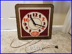 Vintage 1960's DR PEPPER Soda Large Lighted Advertising Wall Clock Sign Light