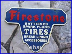 Vintage 1960's Firestone Tires Service Porcelain Sign 12×8