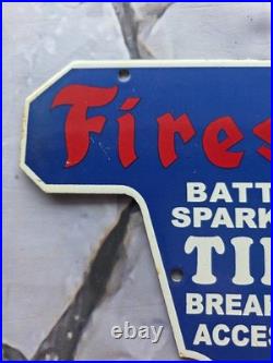 Vintage 1960's Firestone Tires Service Porcelain Sign 12×8