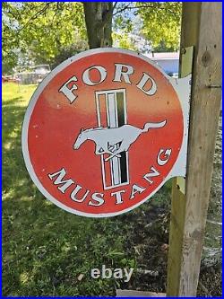 Vintage 1960's Ford Mustang Porcelain Double-sided Flange Sign