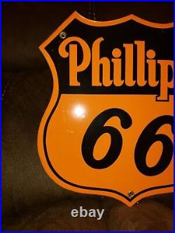 Vintage 1960's PHILLIPS 66 HIGHWAY STREET ROAD/ MARKER PORCELAIN SIGN