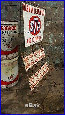 Vintage 1960s Embossed STP Motor Oil Can Display Gas Service Station Rack Sign