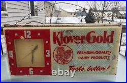 Vintage 1960s KloverGold Lighted Advertising Clock / Sign SEE VIDEO WORKS