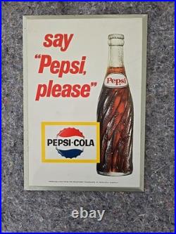 Vintage 1960s Pepsi Cola M-239 Say Pepsi Please Tin Easel Advertising Sign