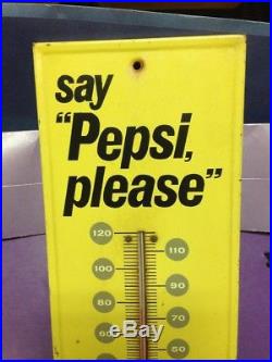 Vintage 1960s Pepsi advertising thermometer tin sign soda cola