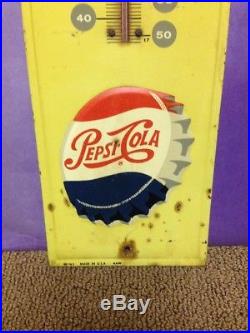 Vintage 1960s Pepsi advertising thermometer tin sign soda cola