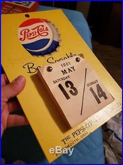 Vintage 1961 PEPSI COLA CALENDAR SODA POP ADVERTISING CARDBOARD SIGN