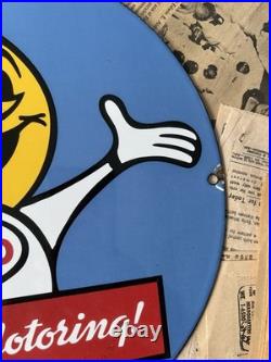 Vintage 1962 Esso Gasoline Happy Motoring 12 Inch Porcelain Enamel Sign