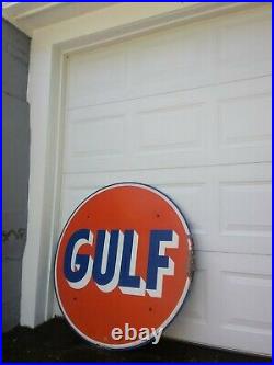 Vintage 1962 GULF Oil Sign 42 Diameter. PICK-UP ONLY item