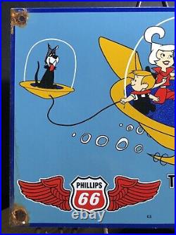 Vintage 1963 Dated Phillips Jetsons 12.5 Porcelain Sign Car Gas Oil Truck