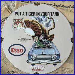 Vintage 1963 Esso Gasoline Oil Gas Station 12 Inch Porcelain Enamel Sign