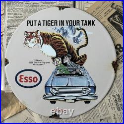 Vintage 1963 Esso Gasoline Oil Gas Station 12 Inch Porcelain Enamel Sign