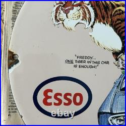 Vintage 1963 Esso Gasoline Oil Gas Station 12 Inch Porcelain Enamel Sign