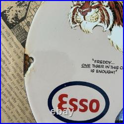 Vintage 1963 Esso Gasoline Oil Gas Station 12 Inch Porcelain Enamel Sign