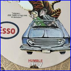 Vintage 1963 Esso Gasoline Oil Gas Station 12 Inch Porcelain Enamel Sign