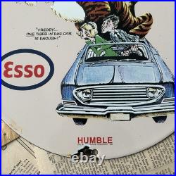 Vintage 1963 Esso Gasoline Oil Gas Station 12 Inch Porcelain Enamel Sign