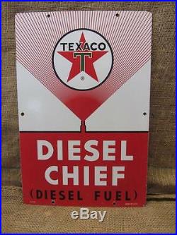 Vintage 1963 Porcelain Texaco Diesel Chief Gas Station Sign Antique Oil 9287