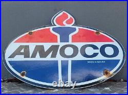 Vintage 1964 Amoco Porcelain Sign American Torch Garage Gas Station Oil Service