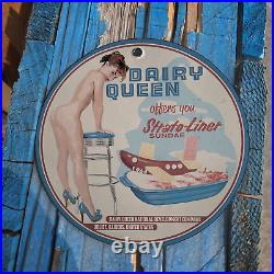 Vintage 1964 Dairy Queen Sundae Porcelain Gas Oil 4.5 Sign